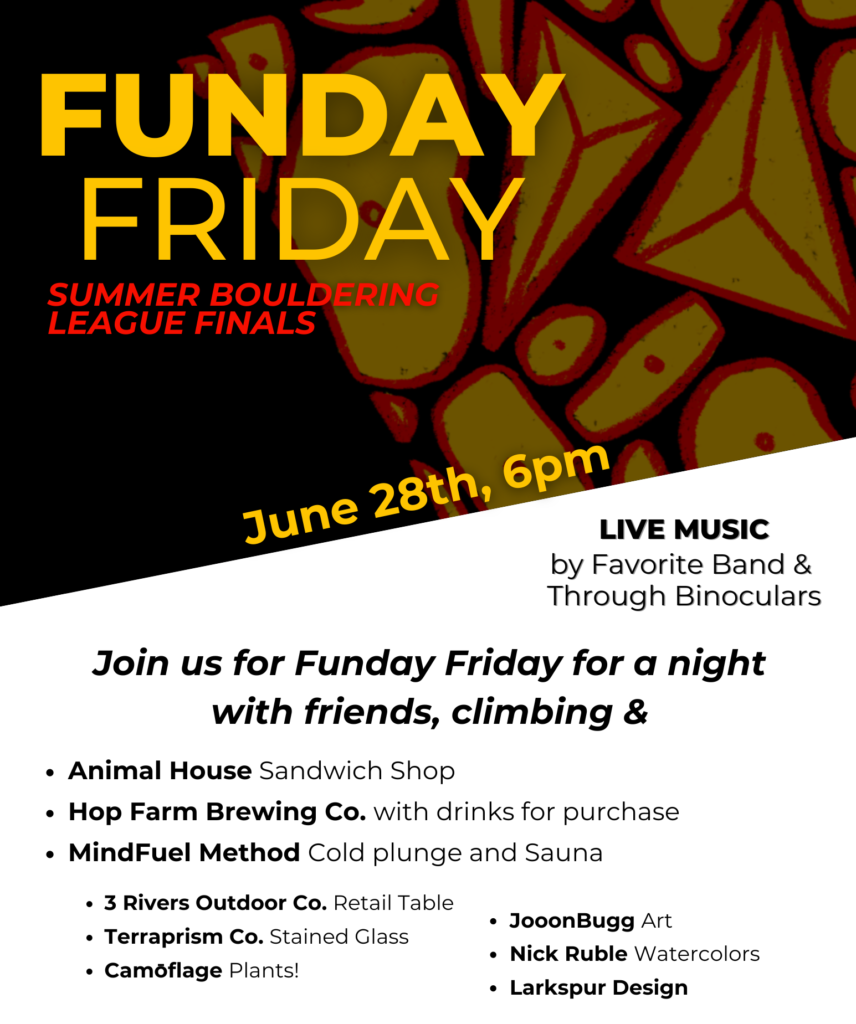 FUNDAY FRIDAY AT IRON CITY BOULDERS in Lawrenceville, Pittsburgh PA